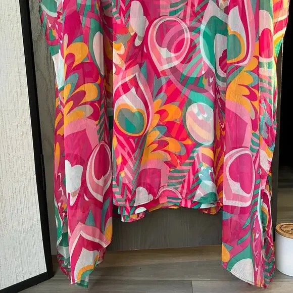 TRINA TURK Salon Maxi Caftan Dress in Dramont Size 12 Resort Multicolor Peacock - Picture 7 of 13